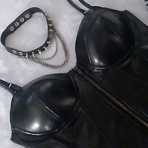 Leather zip-up corset